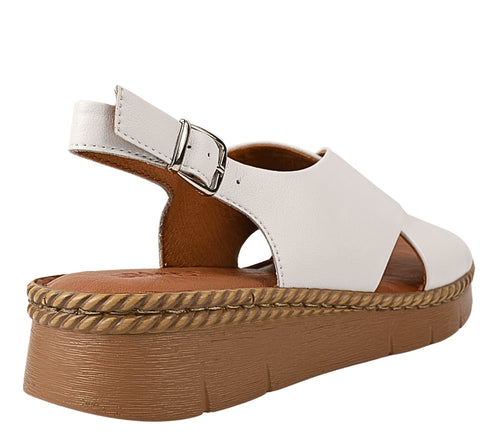 Sandale casual, dama, PASS COLLECTION, KL60020D alb, piele naturala